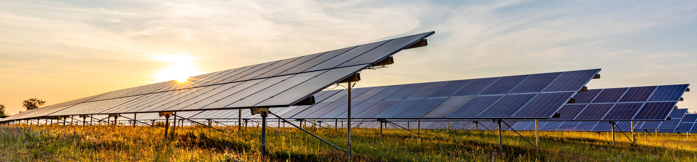 Solarpark bei Sonnenuntergang